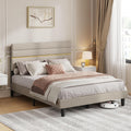 VASAGLE Lit Double, Cadre de Lit, Convient pour Un Matelas de 140 x 190 cm, Tête de Lit Rembourrée Ajustable, en Métal, Bois Massif, Moderne