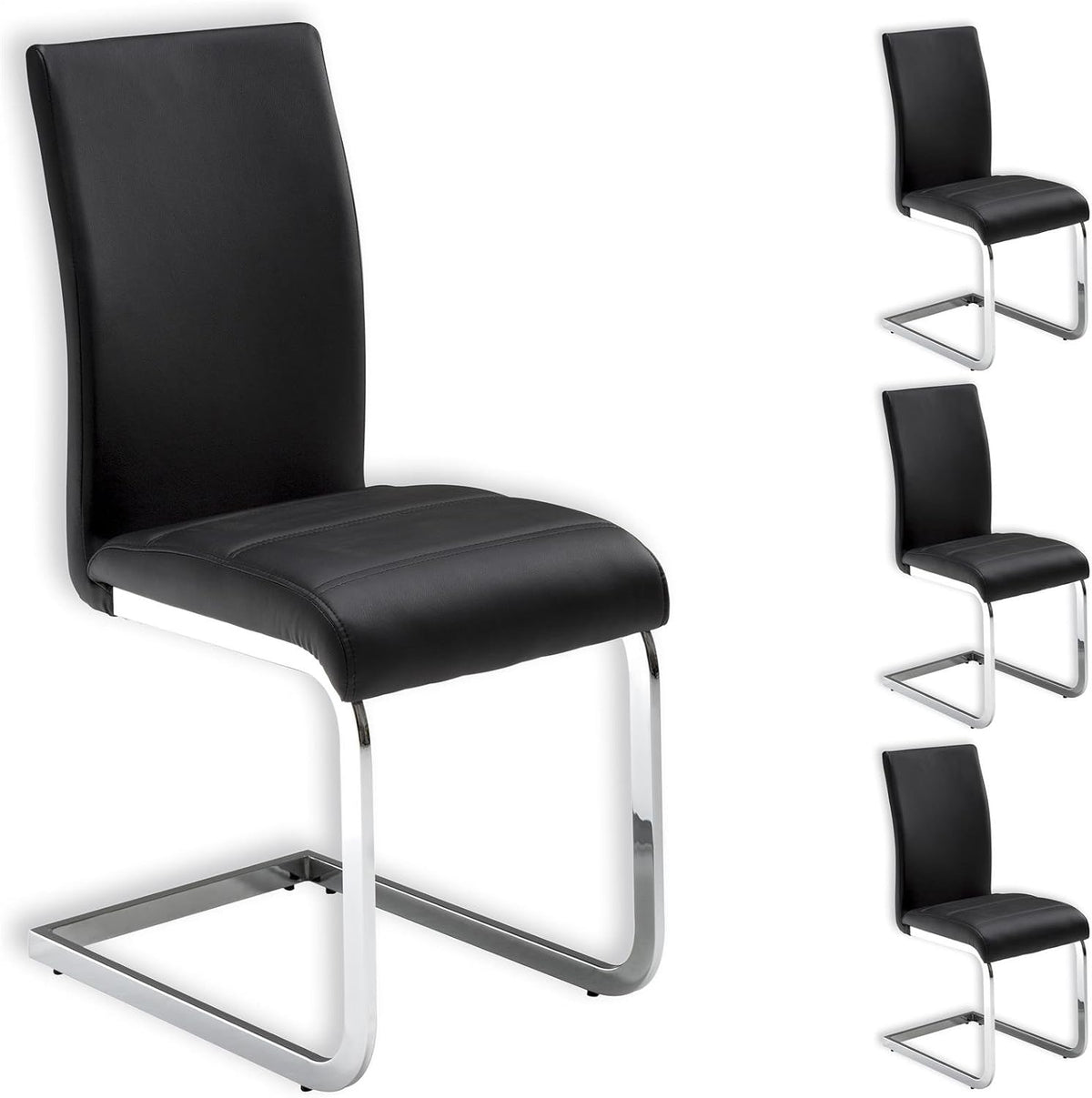 IDIMEX Lot de 4 chaises de Salle à Manger Leticia piètement chromé et revêtement synthétique Noir