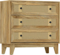 HOMCOM Commode 3 tiroirs Meuble de Rangement cannage en rotin 80 x 35 x 76 cm Aspect Bois Clair