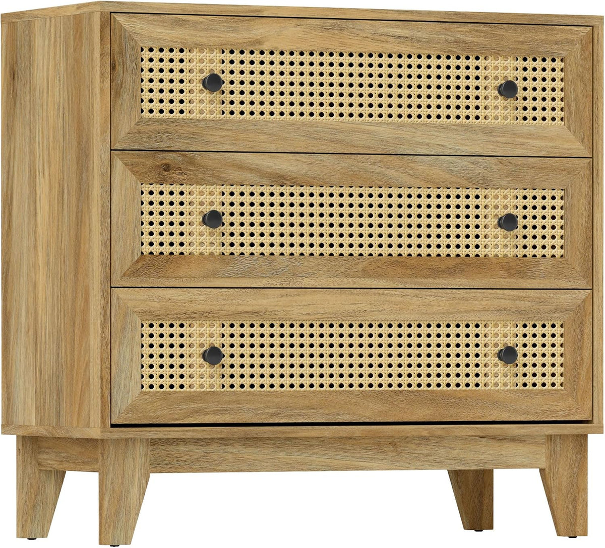 HOMCOM Commode 3 tiroirs Meuble de Rangement cannage en rotin 80 x 35 x 76 cm Aspect Bois Clair
