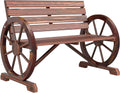 Outsunny Banc de Jardin Banc 3 Places Banc en Bois Style Rustique Chic accoudoirs Roues Charette Bois Sapin traité carbonisation
