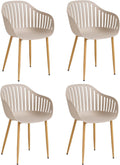 Lot de 4 Chaises de Salle à Manger, Chaise de Cuisine avec Accoudoirs, Chaises en Polypropylène à Dossier Creux avec Pieds en Métal pour Salon