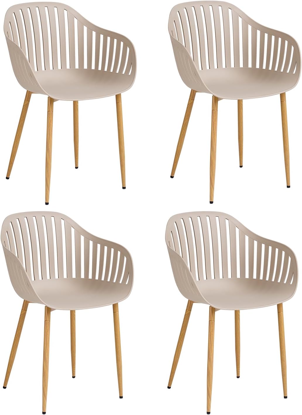 Lot de 4 Chaises de Salle à Manger, Chaise de Cuisine avec Accoudoirs, Chaises en Polypropylène à Dossier Creux avec Pieds en Métal pour Salon