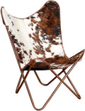 vidaXL Chaise Papillon Marron et Blanc Cuir de Vache, Fauteuil, Chaise Longue, Chaise Papillon en Cuir, fauteuils, chaises Longues