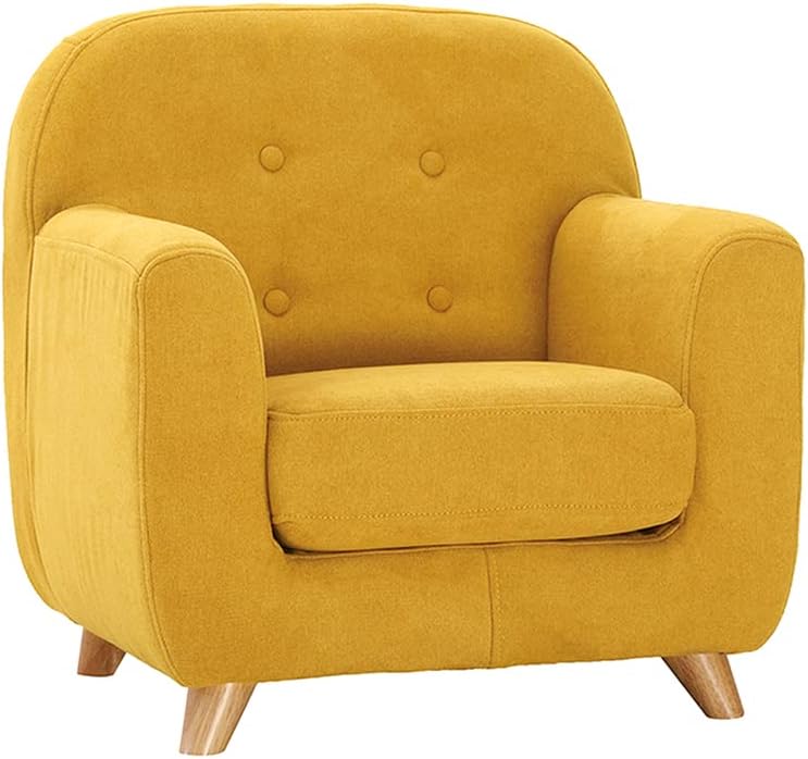 Miliboo Fauteuil Enfant scandinave en Tissu Effet Velours Jaune Moutarde et Bois Clair NORKID