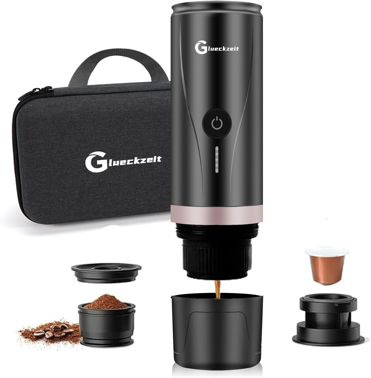Black Fast Cafetière à expresso portable de 3 minutes, Espresso riche auto-chauffant n'importe où avec étui de voyage inclus
