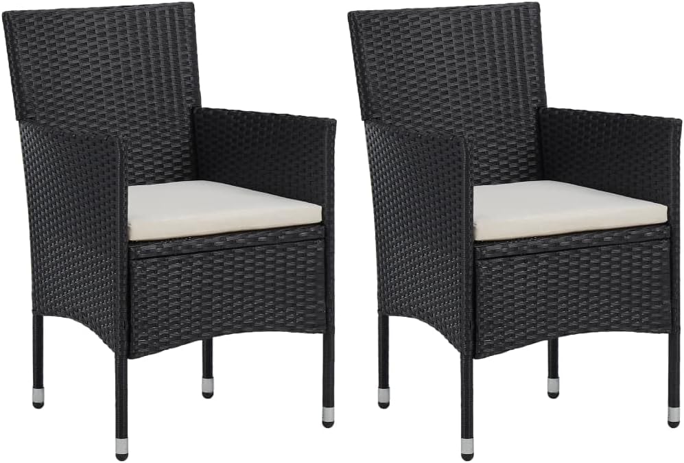 vidaXL Lot de 2 Chaises de Jardin, Fauteuil avec Accoudoirs, Siège de Salon avec Dossier Salle à Manger Extérieur, Résine Tressée Noir
