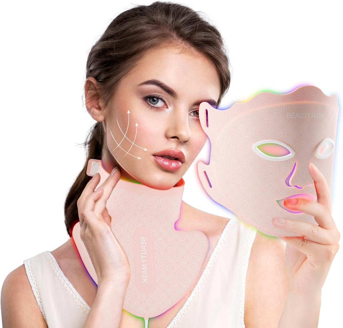 Masque LED de luminothérapie pour le visage, 7 couleurs avec lampe à lumière rouge pour le visage et le cou soin professionnel à domicile