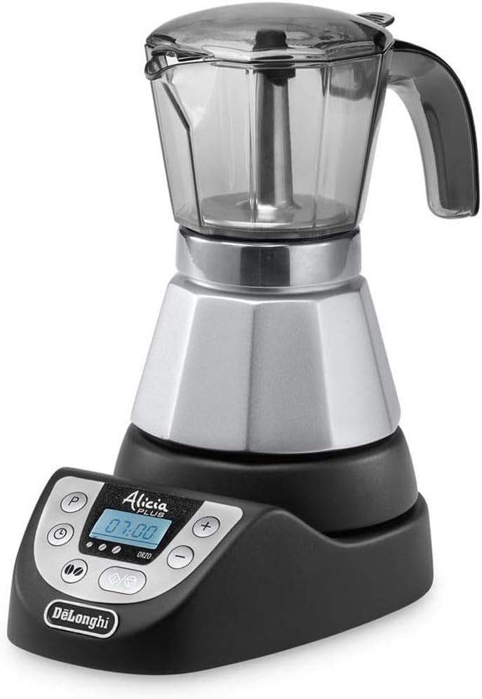 De'Longhi EMKP42.B Alicia PLUS - Cafetière Électrique Moka, 450 W, 2-4 Tasses, Plastique, Noir/Argent, Cafetière Italienne, Moka Électrique