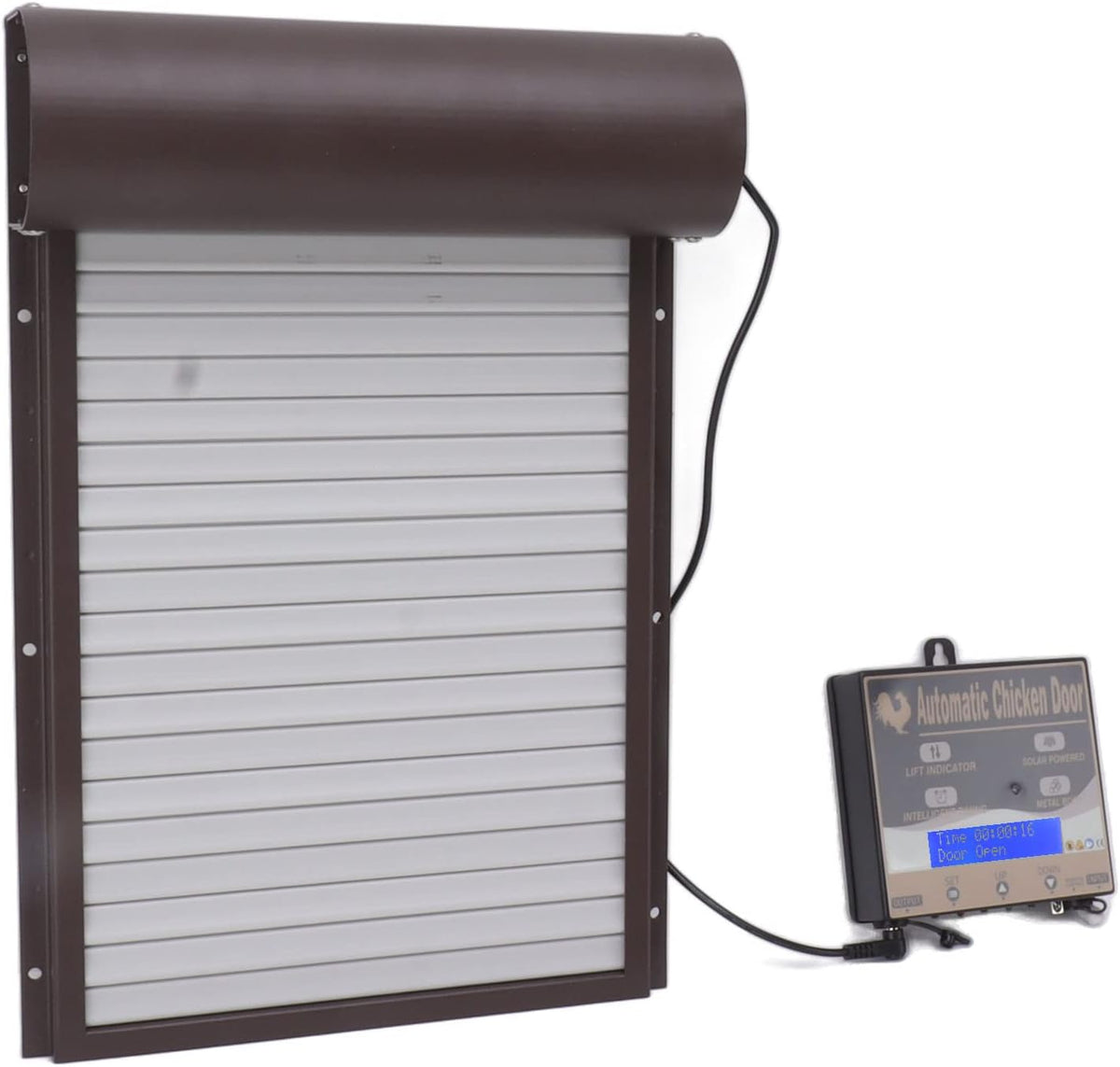 Ausla Ouvre-Porte Automatique de Poulailler, Multimode avec Détection de Lumière, Télécommande et Minuterie, pour Volailles Fermières, Marron