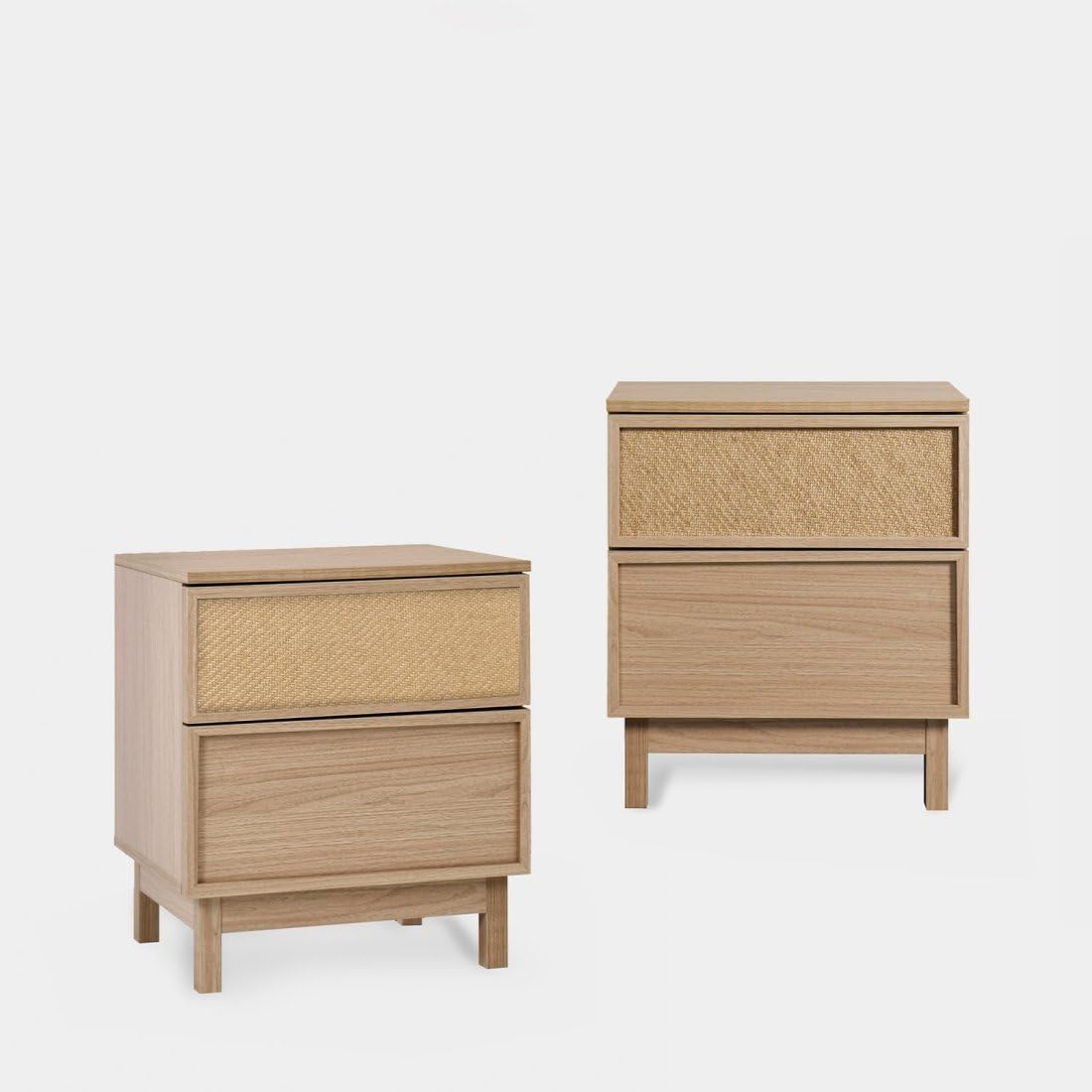 KLAST Lot de 2 Tables de Chevet en Bois et Fibre Naturelle, avec 2 Grands Tiroirs pour Une Chambre Confortable. Dimensions : 48 cm x 55 cm