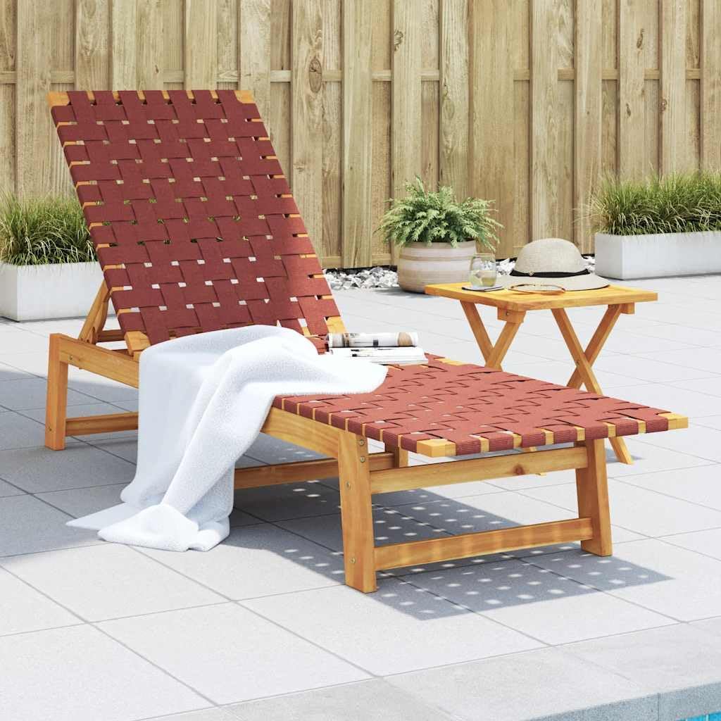 Générique Chaises Longues Rouge Bois d'acacia Solide et Tissu, Meubles, Mobilier de Jardin, Sièges de Jardin, Bains de Soleil, Rouge (Poids 13.8KG)