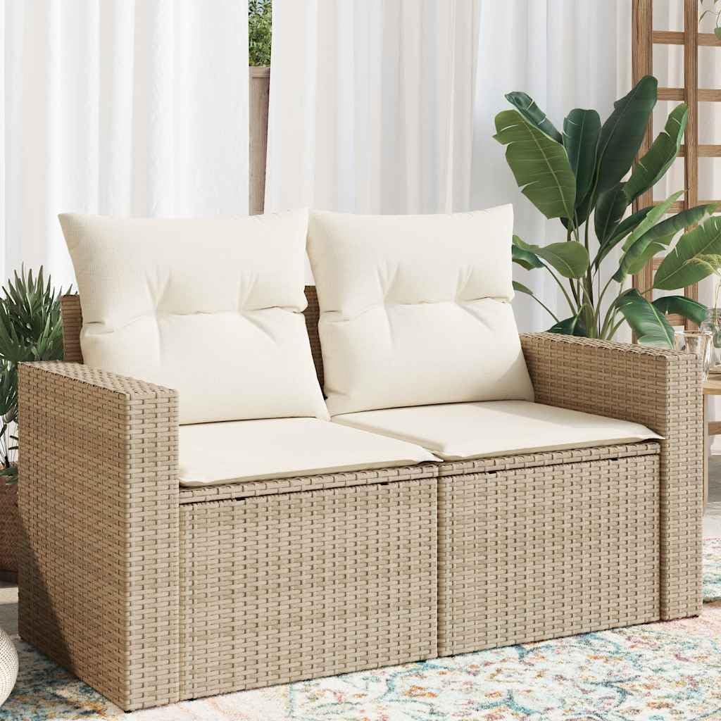 Mokuyary Canapé de jardin avec coussin 2 places, beige, polyrotin, pour balcon, jardin, extérieur, modèle sans espace