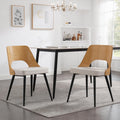 Chaise de Salle à Manger en Bois Lot de 2 Chaise de Cuisine Moderne en Lin Fauteuil Salle à Manger Chaise de Salon avec Pieds en Métal, Beige