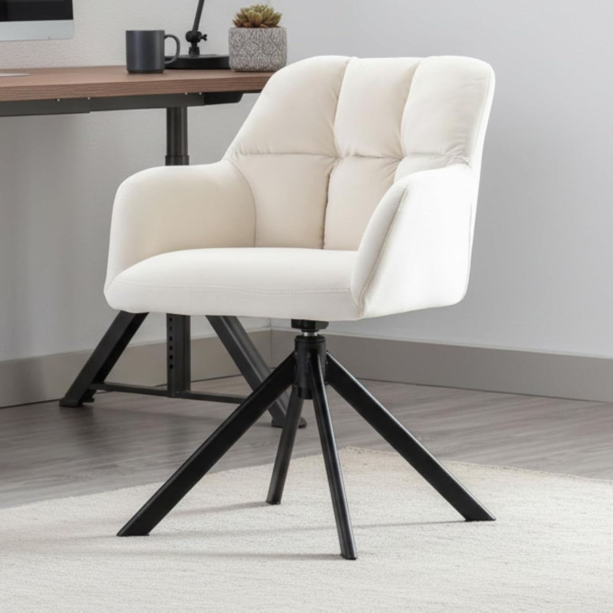 Ya-Home Chaise de Bureau en Velours pour Chambre Chaise Bureau Pivotante 360°, Beige