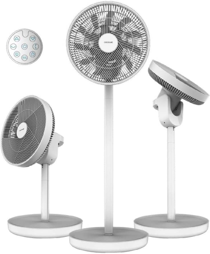 Cecotec Ventilateur sur Pied EnergySilence 2600 Sunflower Portable 22 W, Batterie Lithium-ion 2600 mAh, Pliable avec Rangement Intégré