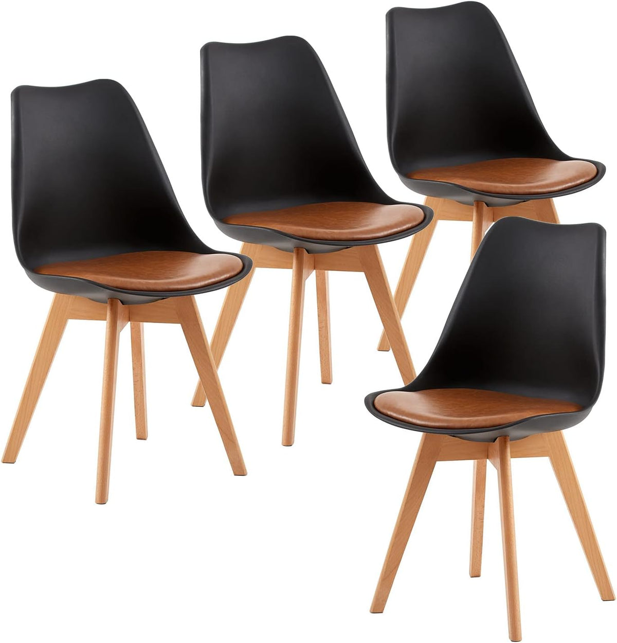 EGGREE Lot de 4 Chaises Salle à Manger Scandinaves SGS Tested Chaises de Cuisine Rembourrée en Cuir PU Chaise de Bureau Con Pieds en Bois de Hêtre