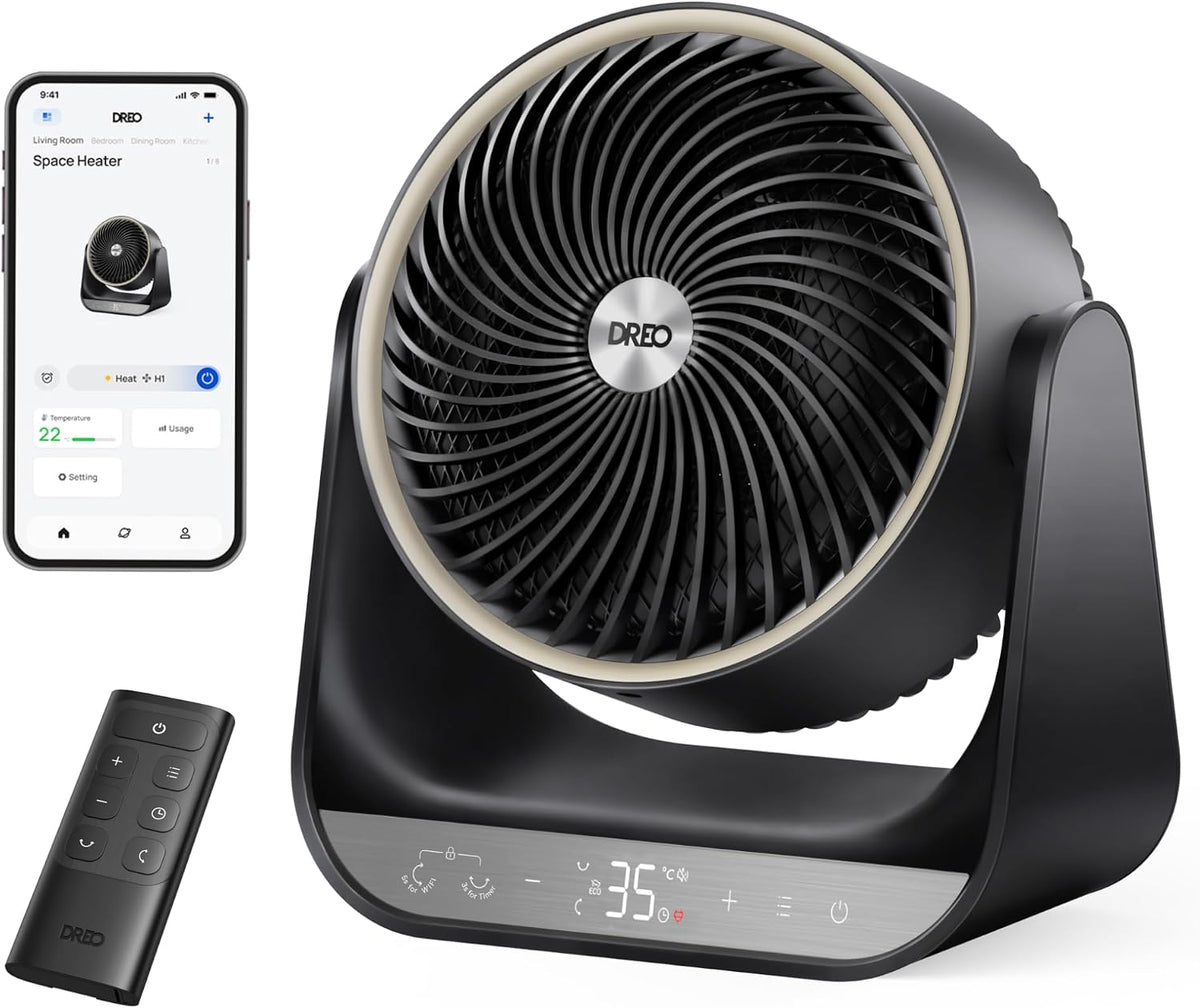 Dreo Chauffage électrique intérieur 1500W avec télécommande et thermostat, 7 modes, protection contre la surchauffe et le basculement