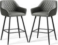 Lot 2 Tabourets de Bar Gris, Chaises de Salon, Chaises de Bar, Siège en Similicuir avec Dossier, Accoudoir et Repose-Pieds Métallique pour Bistrots