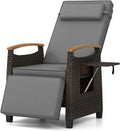 COSTWAY Chaise Longue Jardin en Rotin PE, Dossier & Repose-Pied Réglables, Charge 180 kg, Fauteuil de Jardin, Tablette Latérale Rabattable