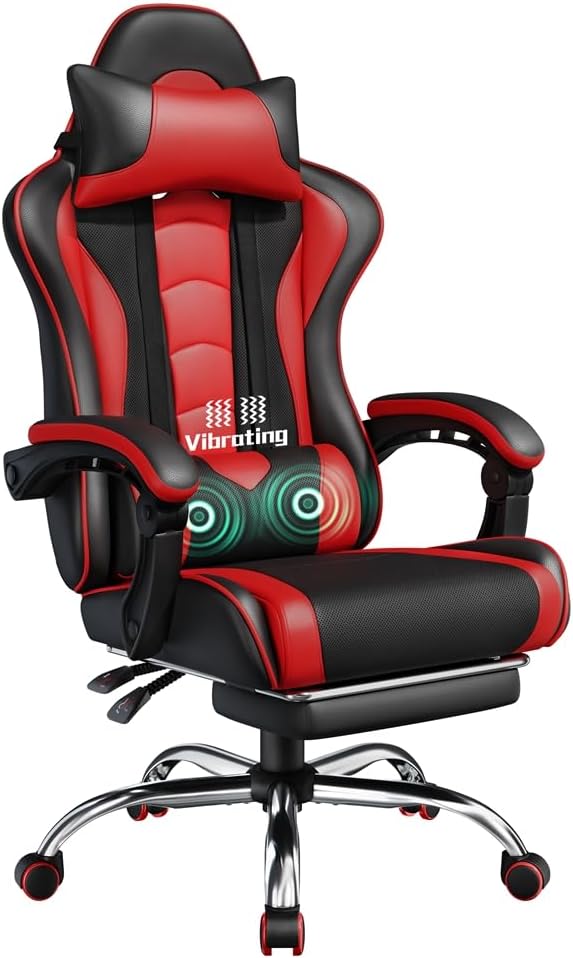 Yaheetech Chaise de Gamer Ergonomique Massant avec Repose-Pieds Inclinable Rembourré en Similicuir