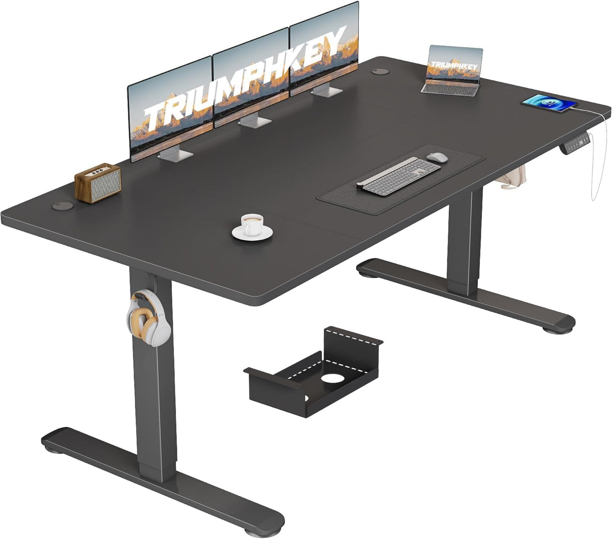 Bureau réglable en Hauteur - 160 x 80 cm - 3 Commandes à mémoire - Hauteur réglable - Grand Bureau Anti-Collision - Bureau d'ordinateur