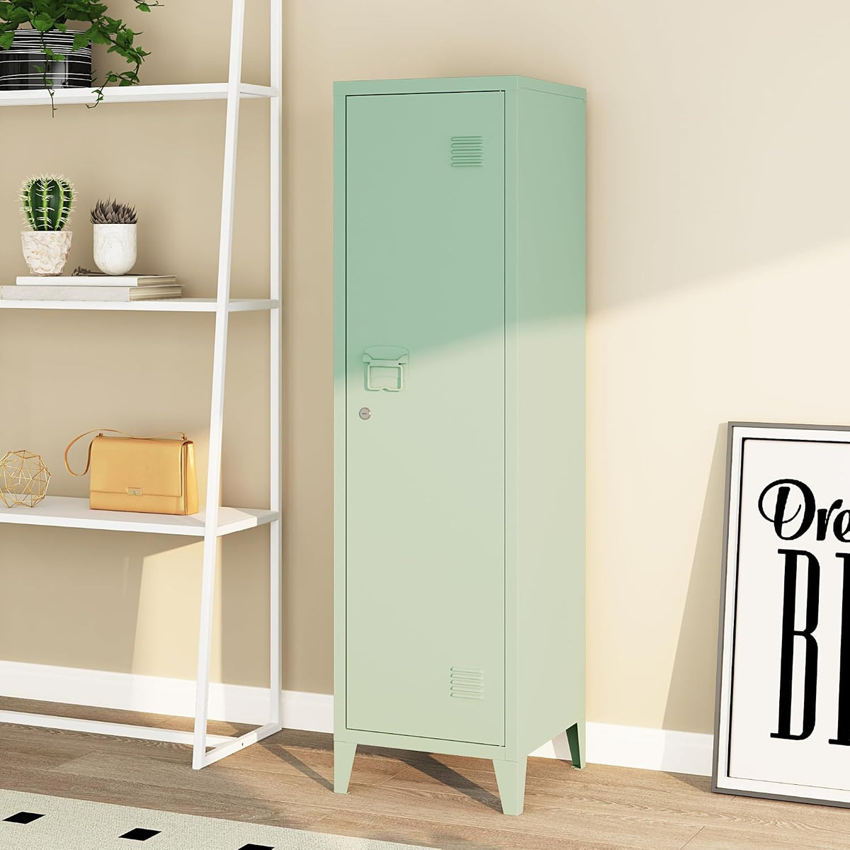 en.casa Armoire Métallique à Casiers Vestiaire 3 Compartiments Meuble de Rangement Vérouillable avec Fentes d'Aération Stable pour Chambre Entrée
