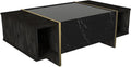 Vente-unique - Table Basse avec 1 Porte et 2 niches - Effet marbre Noir, Naturel foncé et doré - CADEBA II
