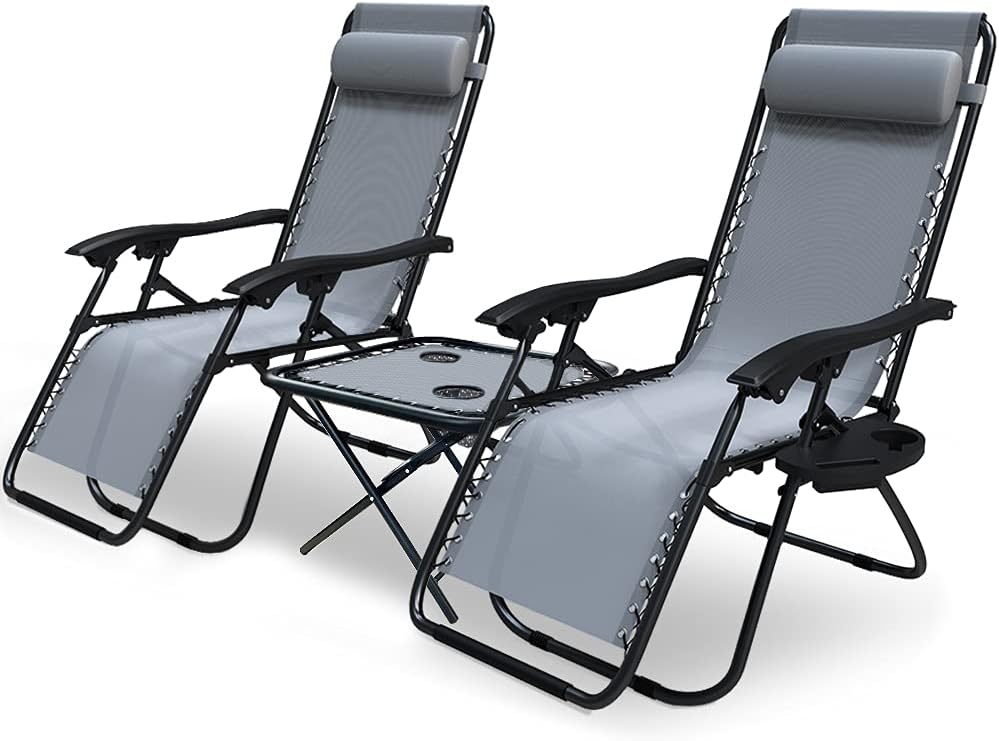 vounot Lot de 2 Chaise Longue inclinable avec Table Pliable Support de Gobelet Chaise de Jardin Pliable en Textilène Chaise Longue avec Rembourrage