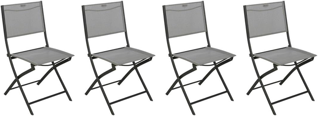 Hespéride - Lot de 4 Chaises de Jardin Pliantes Modula Gris Galet - Acier Traité Epoxy Texaline - Dim 46 x 52 x 87 cm - Meuble d'Extérieur Pliable