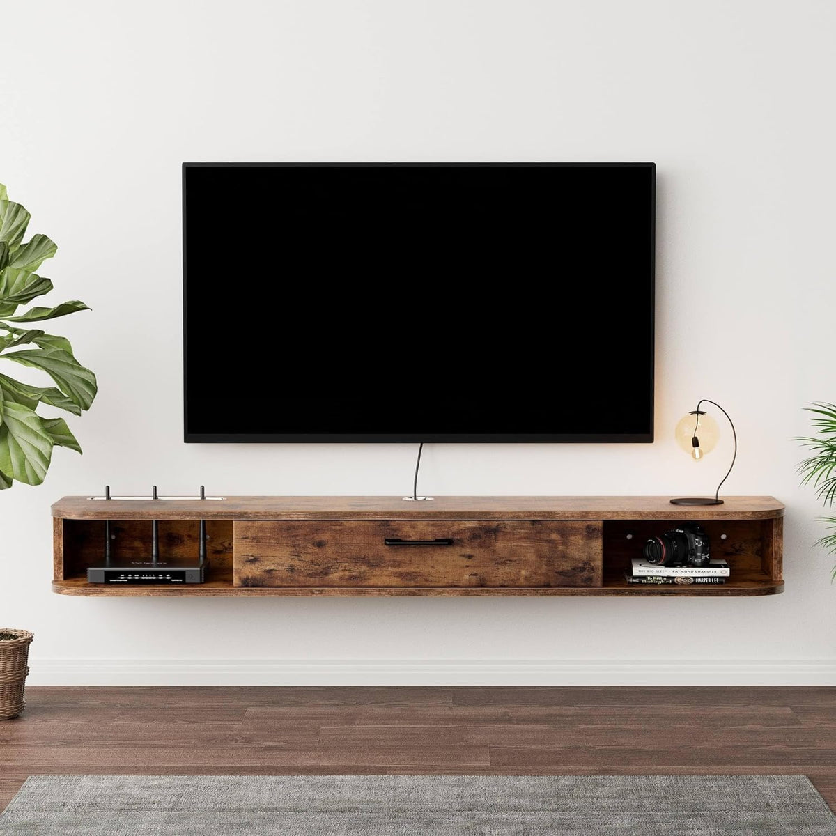 Pmnianhua Étagère TV Murale Flottante en Bois Meuble Suspenduavec Portes et Rangement