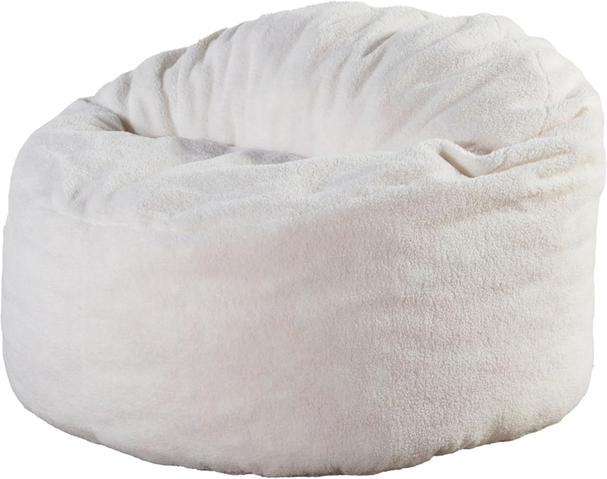 Bananair - Pouf Salon & Chambre en Bouclette - Confortable, Doux & Élégant - Assise Optimale, Généreusement Rembourré (100 cm, Blanc Cassé)