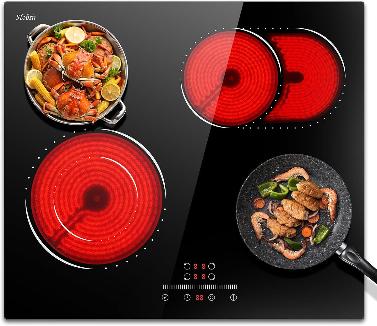 Hobsir hob Plaque Vitrocéramique 4 Feux, Table de Cuisson électrique Encastrable 60CM, Commande Tactile à Curseur, 6600W