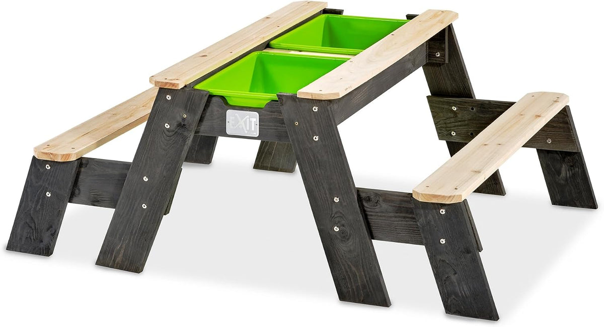 EXIT TOYS Aksent Table de Pique-Nique en Bois, Table de Sable et Table d'eau - Table de Jeu pour Enfants dans Le Jardin - avec 2 Bancs