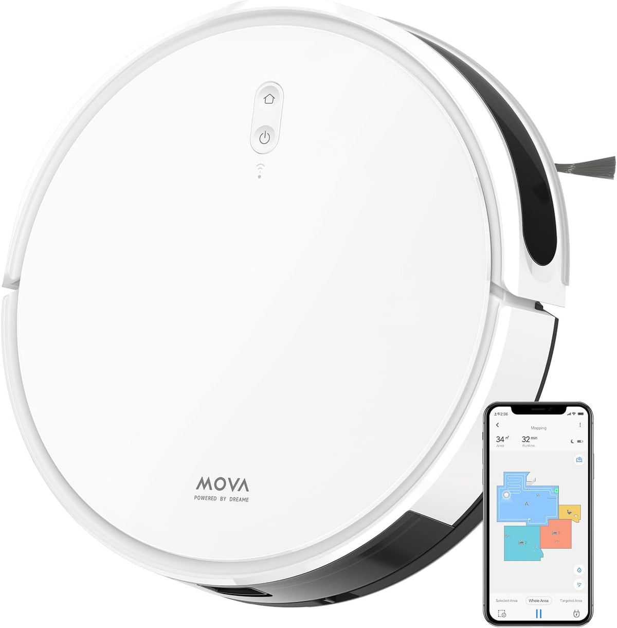 MOVA M1 Robot Aspirateur Laveur 2-en-1 4500Pa, Navigation Intelligente par SoF LiDAR, Corps Compact, WiFi/APP/Alexa Contrôle, pour Poils d'animaux