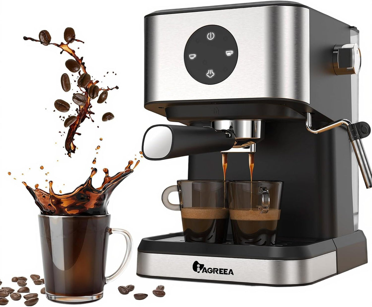 IAGREEA Machine à expresso professionnelle de 20 bars avec mousseur à lait et baguette à vapeur, réservoir d'eau amovible de 1,4 l