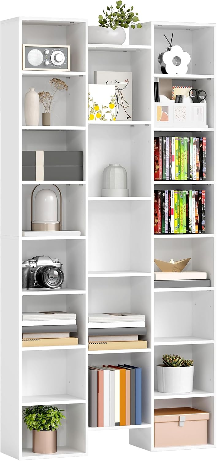HOMCOM 21-Cube Tall Bookcase, Modern Cube Book shelf with 10 Adjustable Shelves, Freestanding Multi-Functional Storage Unit for Living Room