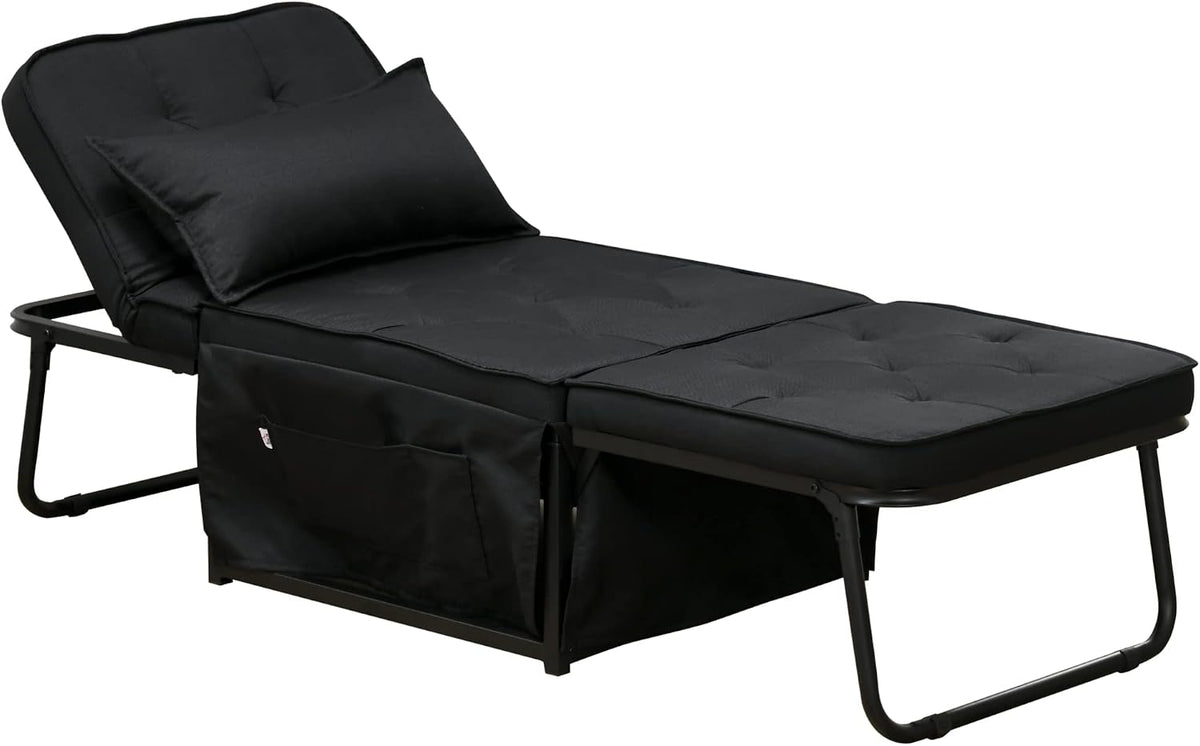 HOMCOM Fauteuil Convertible 1 Place Fauteuil lit chauffeuse Chaise Longue 4 en 1 avec Dossier inclinable 5 Niveaux, Repose-Pied Rabattable
