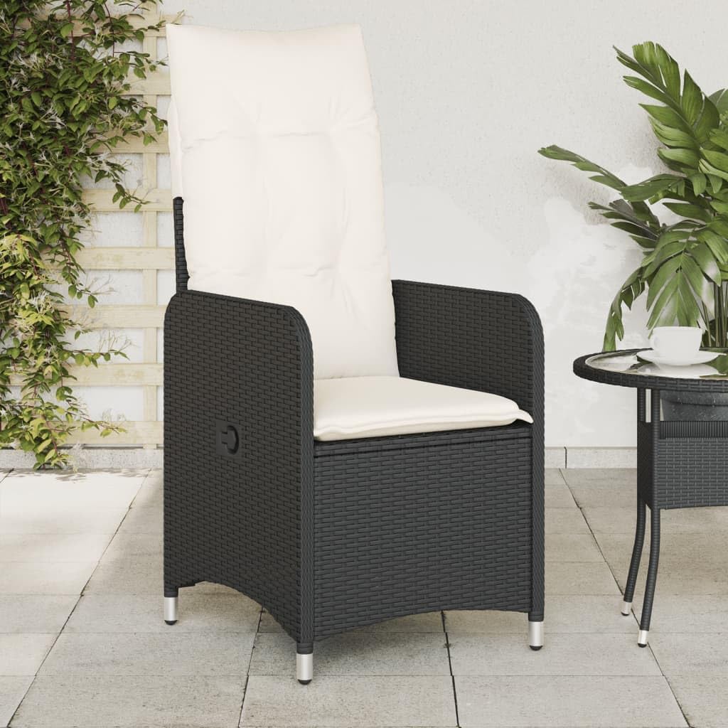 Fauteuil inclinable de jardin avec coussins en rotin synthétique noir, chaises extérieures résistantes aux intempéries, fauteuils pour terrasses