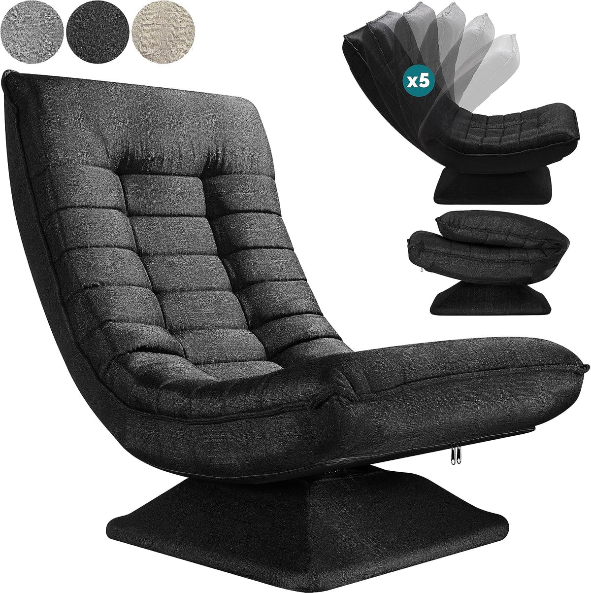 Casaria Fauteuil Tout Confort pivotant à 360° Noir capacité de Charge de 150kg siège de Gaming 58x57x84/87cm Relaxation
