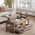Rolanstar Table Basse en Bois avec Plateau Relevable, Table de Salon avec 2 Tiroirs, Grand Rangement Caché et Compartiment Ouvert
