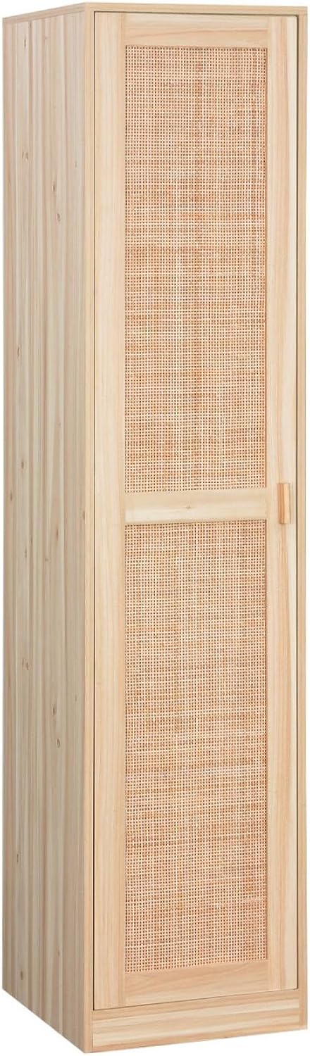 sweeek - Armoire Dressing cannage et Effet Bois. Garde-Robe 1 Porte. 5 étagères H180cm