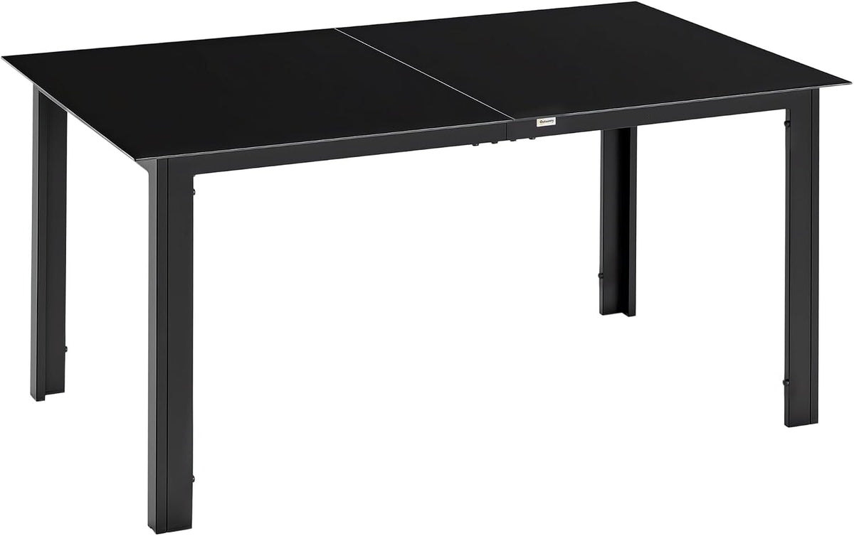 Outsunny Table de Jardin rectangulaire en Aluminium et Plateau en Verre trempé - 6 Personnes - 150 x 90 x 74 cm - Noir