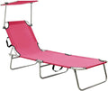 Chaise Longue Pliable en Acier Rose Magento avec auvent réglable, Dossier inclinable, transat léger