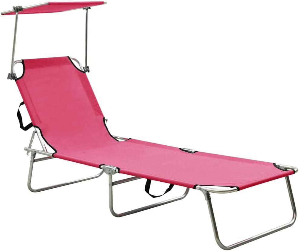 Chaise Longue Pliable en Acier Rose Magento avec auvent réglable, Dossier inclinable, transat léger