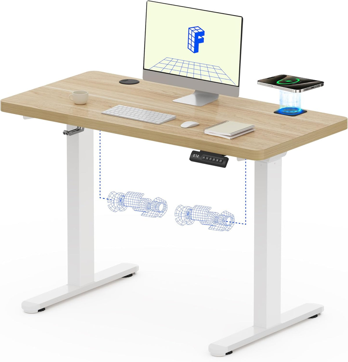 FLEXISPOT Bureau Assis Debout avec Recharge sans Fil,2 Moteurs Puissants, Charge 80kg, Bureau Électrique Réglable en Hauteur Stable