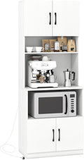 GOPLUS Meuble Cuisine avec Station de Recharge et Trou de Câble, Buffet Salle a Manger Haut avec 2 Placards à Portes, Comptoir Spacieux Ouvert