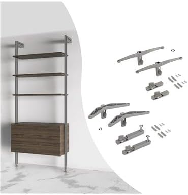 Emuca - Kit de Support pour la Structure modulaire Zero pour étagères en Bois, Peint Couleur Pierre, Zamak et Plastique, 1 kit