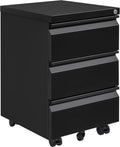 Caisson de Bureau Metal, Caisson de Rangement Mobile, Caisson à 3 Tiroirs, Meuble de Rangement Bureau, avec Serrure, 4 Clés, Prémonté, Noir