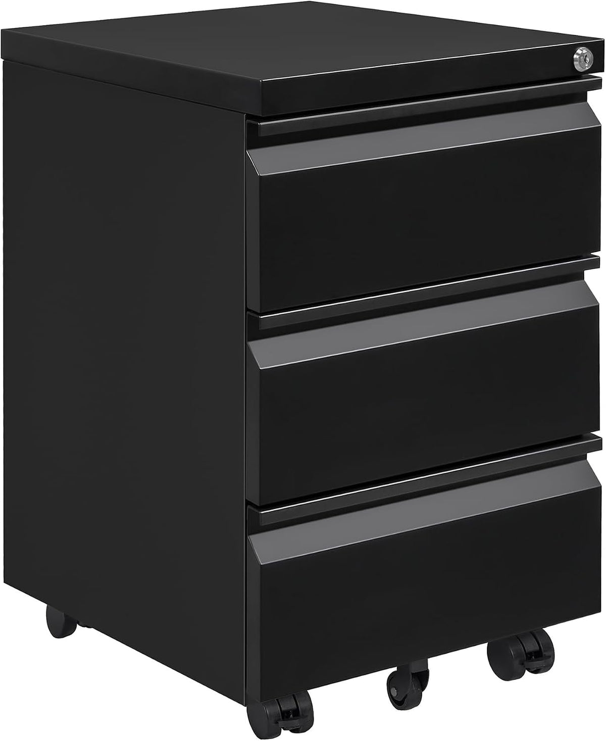 Caisson de Bureau Metal, Caisson de Rangement Mobile, Caisson à 3 Tiroirs, Meuble de Rangement Bureau, avec Serrure, 4 Clés, Prémonté, Noir